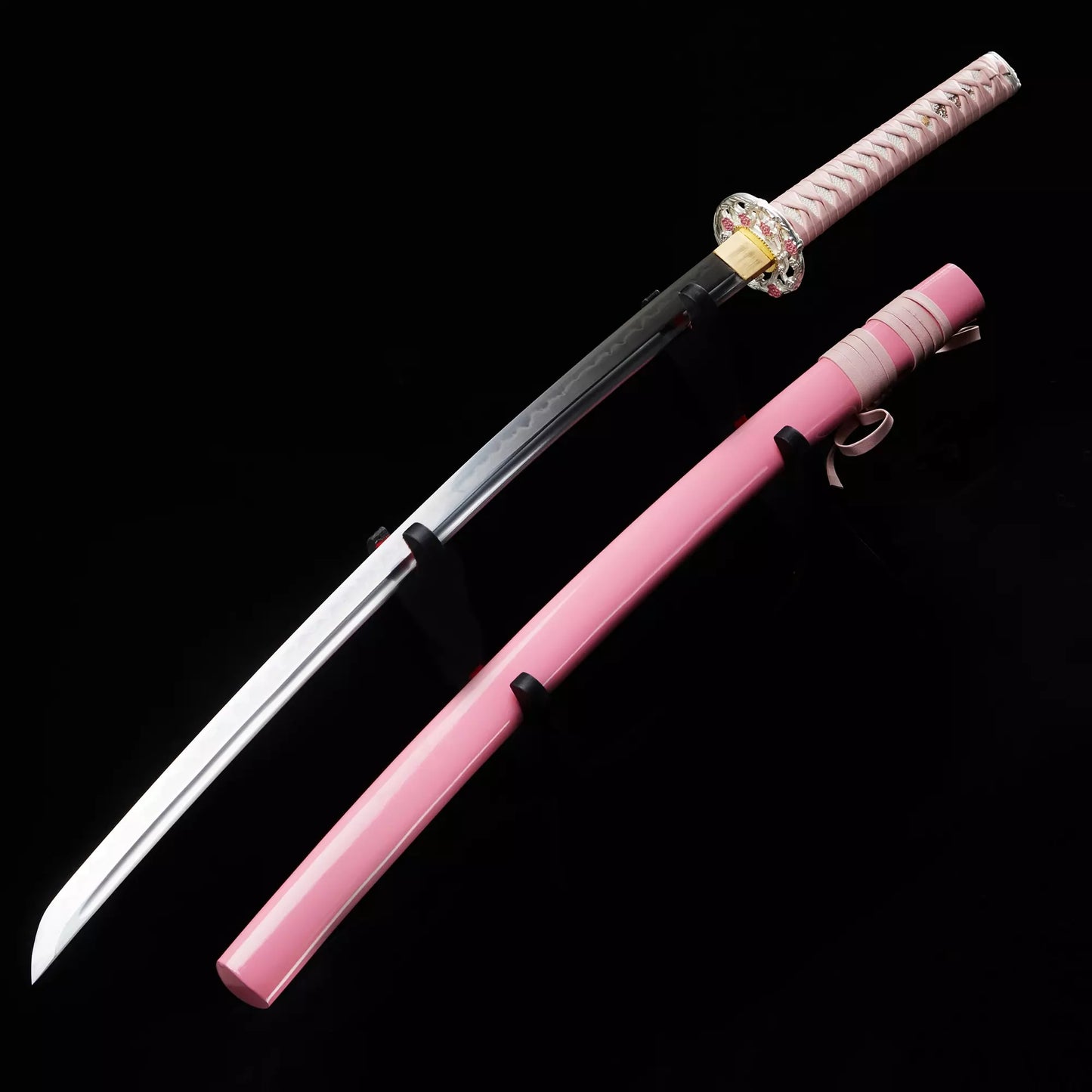 Full Tang Katana ,Handmade Japanese T10 Katana Steel katana Clay Tempered with Pink Scabbard,Real hamon,Real katana sowrd