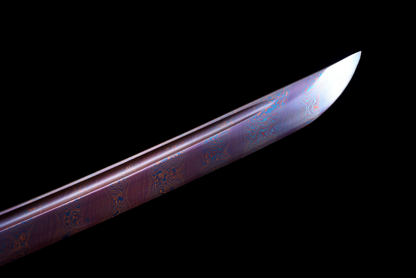 Handmade Wakizashi Sword Red Damascus steel With Blue Scabbard - 31 in,Real katana sowrd