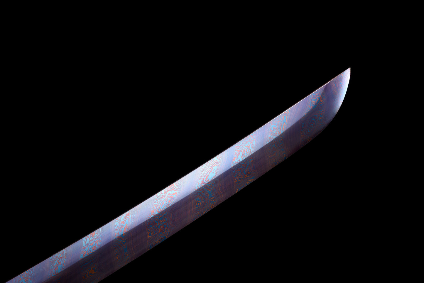 Handmade Wakizashi Sword Blue Damascus steel With Black Scabbard - 31 in,Real katana sowrd