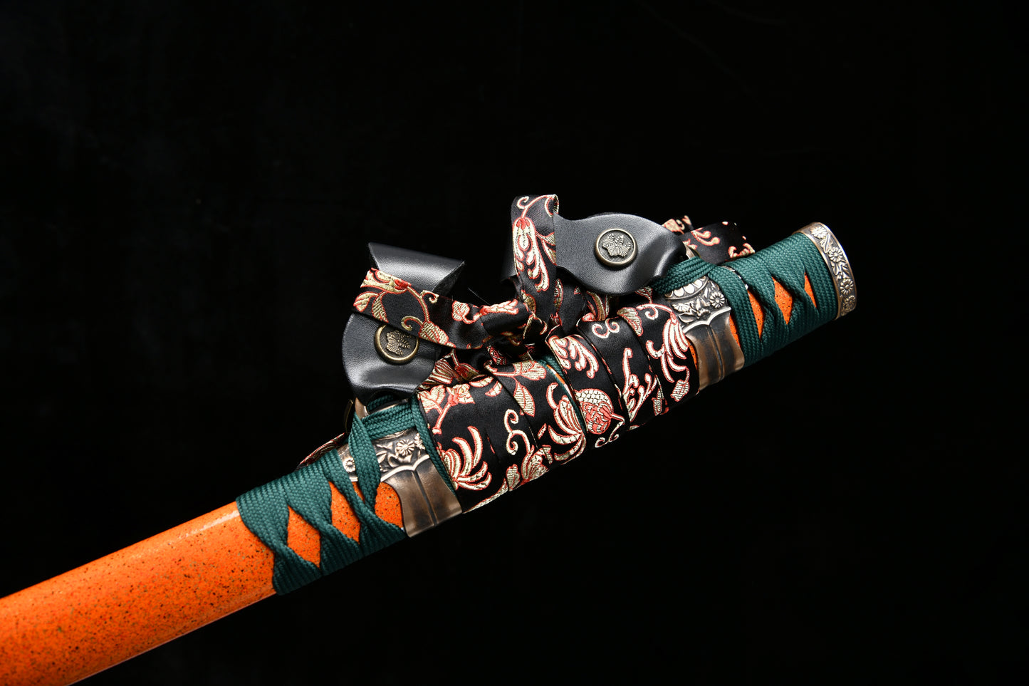 Handmade 41-inch long patterned steel polished blade ta sword - handle with reverse chrysanthemum ta sword (bright copper fittings) Tashi sword