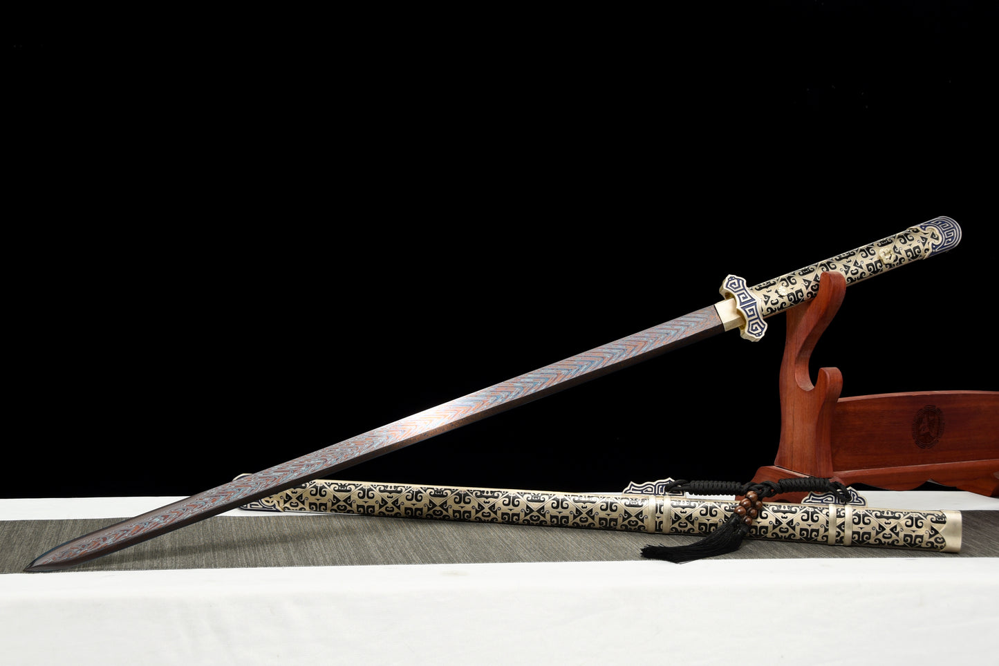 Chinese sword-Tang sword(唐剑),Damascus craftsmanship, baked blue blade