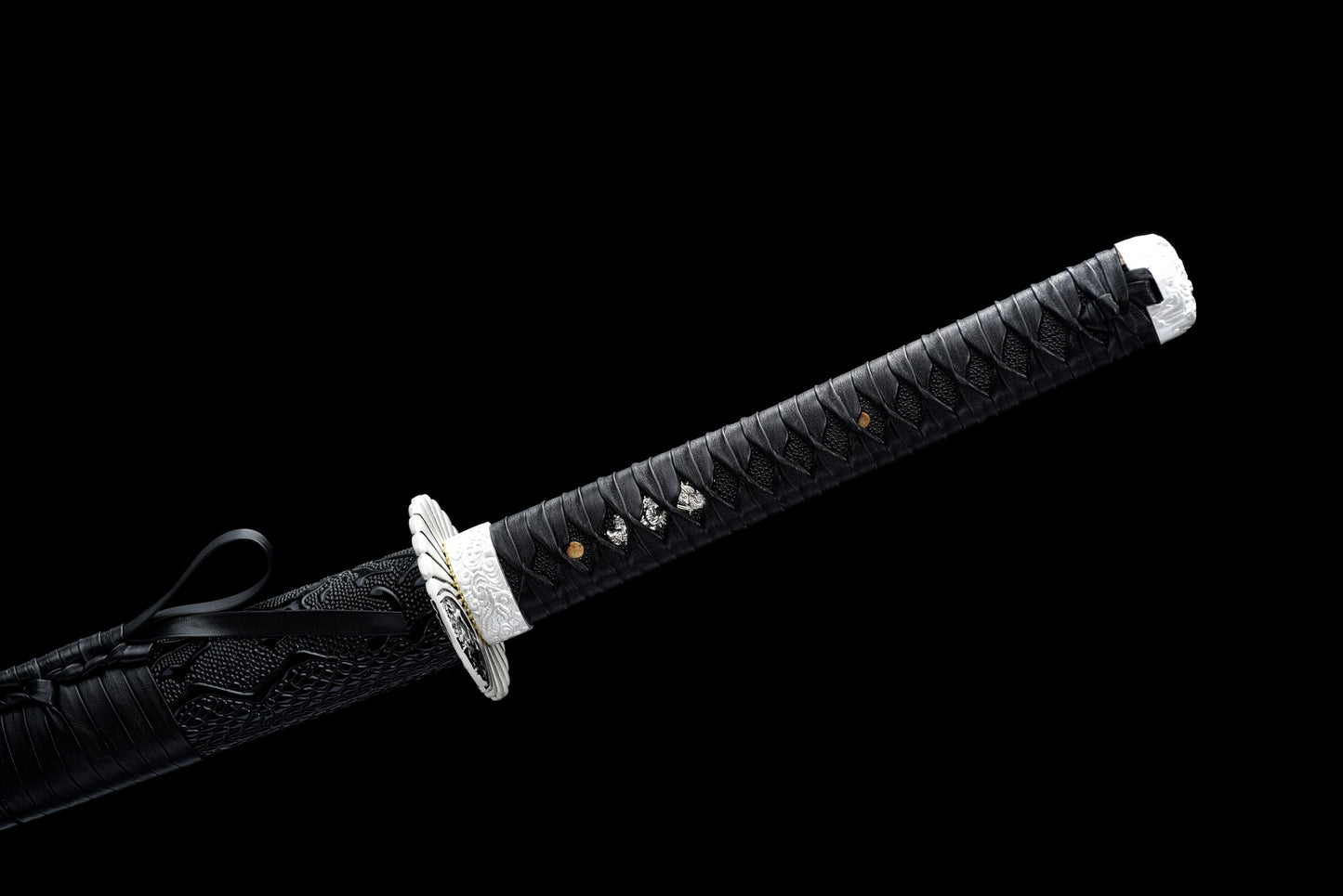 Handmade Full Tang katana 1045 steel Black Blade and black leather sheath ,Real katana sowrd