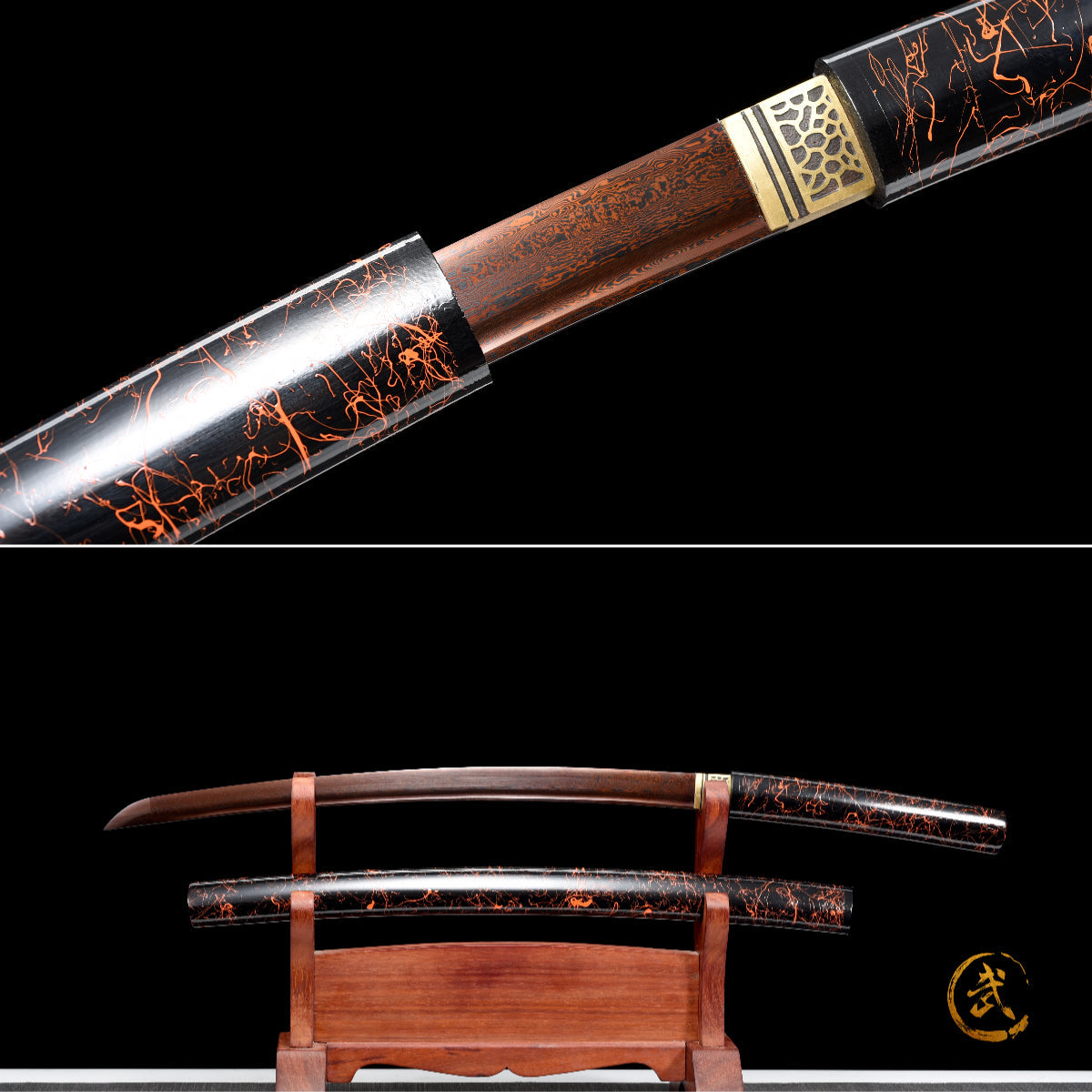 Handmade Wakizashi Sword Red Damascus steel With Scabbard - 31 in,Real katana sowrd