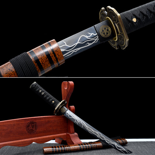 Handmade Full Tang Tanto Sword High manganese Black steel Blade With scabbard - 21 in,Real katana sowrd