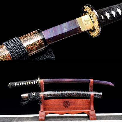 Handmade Wakizashi Sword  Red Damascus steel With Chroma Scabbard - 31 in,Real katana sowrd
