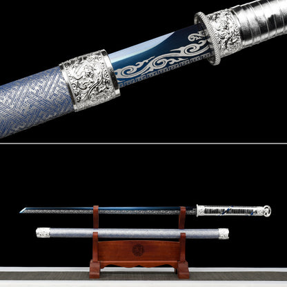 Handmade Ninja Sword High manganese steel Blue  blade full Tang blue printed sheath - 41 in,Real katana sowrd