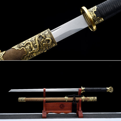 Handmade Ninja Sword High manganese steel blade full Tang Gold leather sheath - 42 in,Real katana sowrd