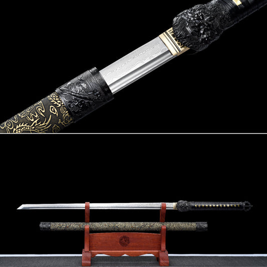 Handmade Ninjato Sword Damascus steel steel Full Tang Golden leather scabbard black cord handle ,Real katana sowrd