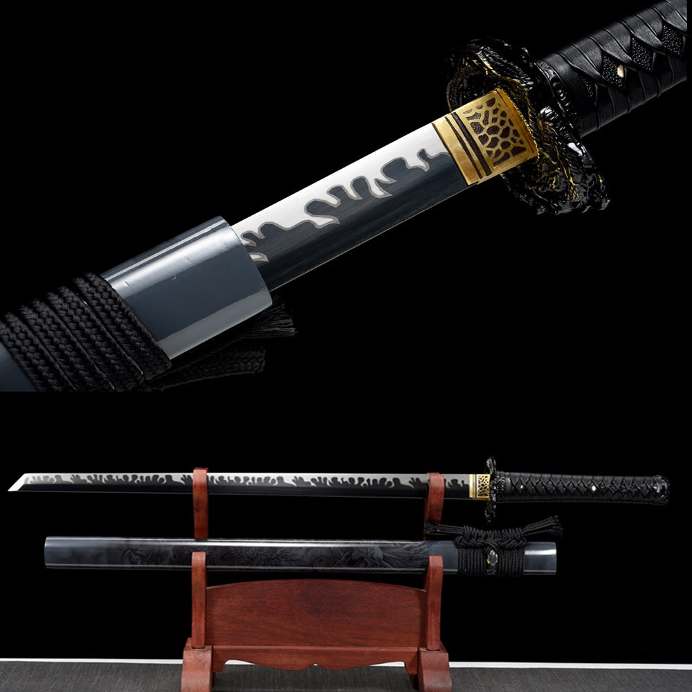 Handmade Ninjato Sword 1095 Carbon Steel Full Tang Black blade,Real katana sowrd