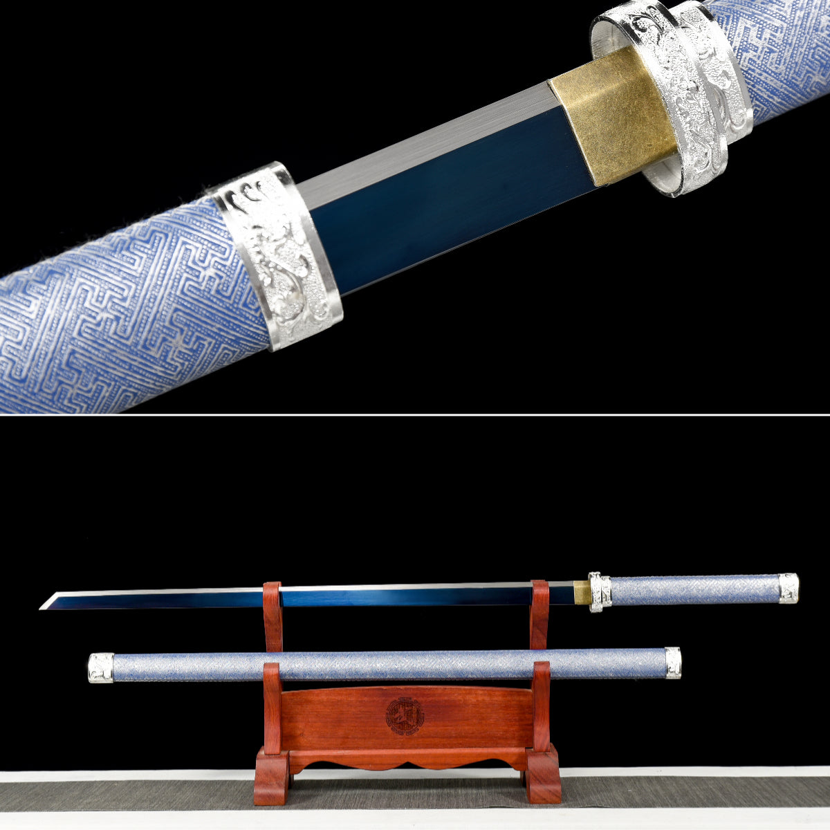 Handmade Ninja Sword High manganese steel Blue  blade full Tang blue printed sheath - 41 in,Real katana sowrd