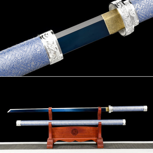 Handmade Ninja Sword High manganese steel Blue  blade full Tang blue printed sheath - 41 in,Real katana sowrd