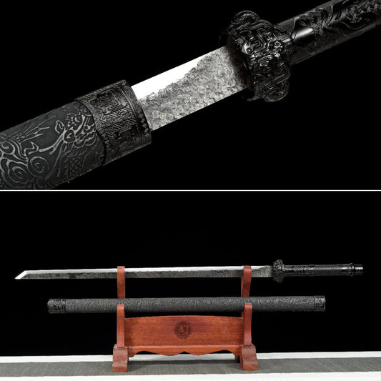 Handmade Ninjato Sword Spring steel Full Tang black Scabbard  - 39.7 in,Real katana sowrd