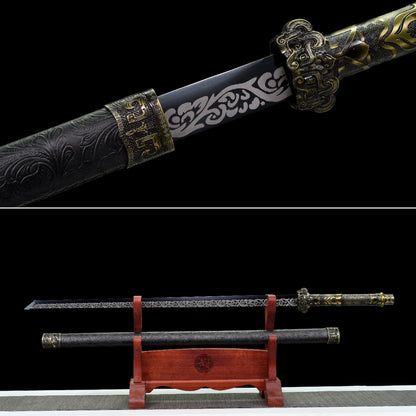 Handmade Ninjato Sword Spring steel steel black blade Full Tang black Scabbard  - 39.7 in,Real katana sowrd