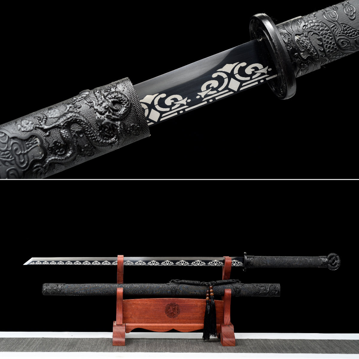 Handmade Ninjato Sword Spring steel Full Tang black Scabbard  - 42 in,Real katana sowrd
