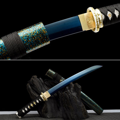 Handmade Full Tang Tanto Sword High manganese Blue steel Blade With scabbard - 21 in,Real katana sowrd