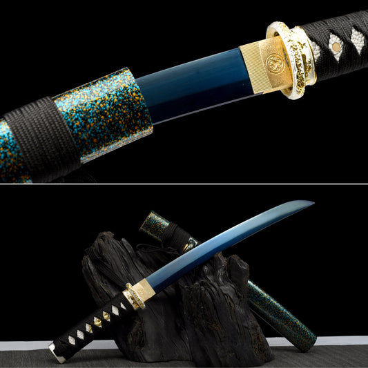Handmade Full Tang Tanto Sword High manganese Blue steel Blade With scabbard - 21 in,Real katana sowrd