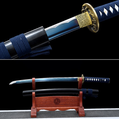 Handmade Wakizashi Sword 1045 high Carbon Steel With Blue Scabbard - 31 in,Real katana sowrd