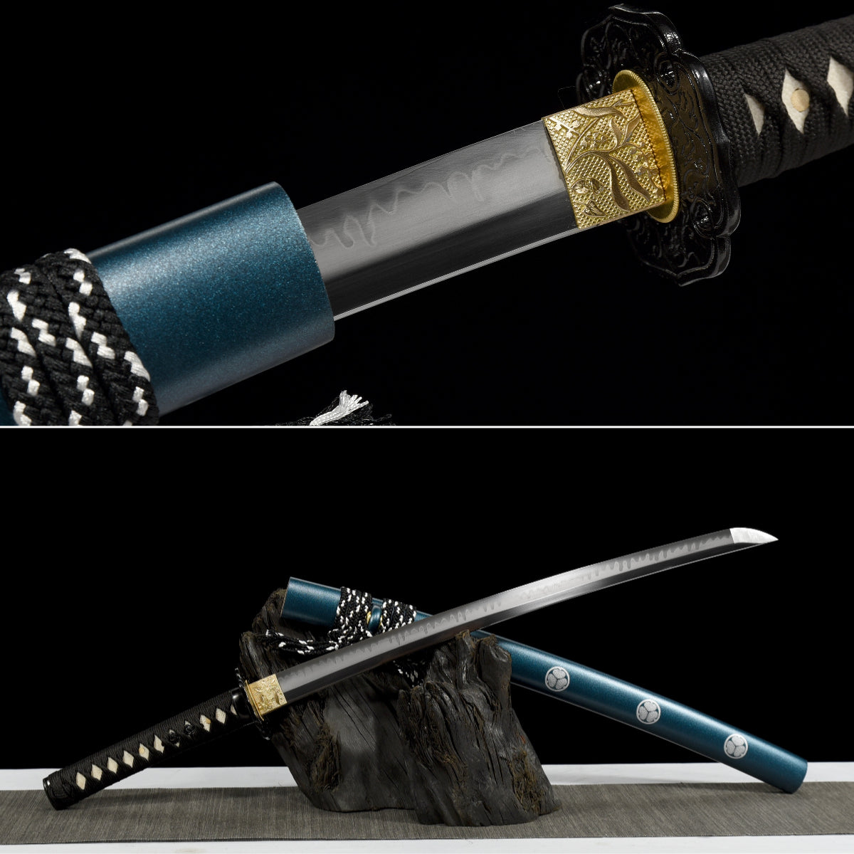 Handmade Full Tang Wakizashi Sword T10 Carbon Steel With Clay Tempered Blade - 31 in,Real katana sowrd