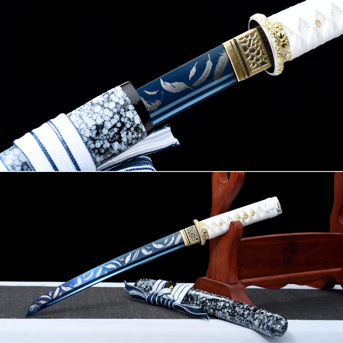 Handmade Full Tang Tanto Sword High manganese Blue steel Blade With scabbard - 21 in,Real katana sowrd