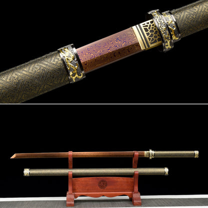 Handmade Ninjato Sword red Damascus steel steel Full Tang Leather sheath and leather wooden handle  - 41 in,Real katana sowrd