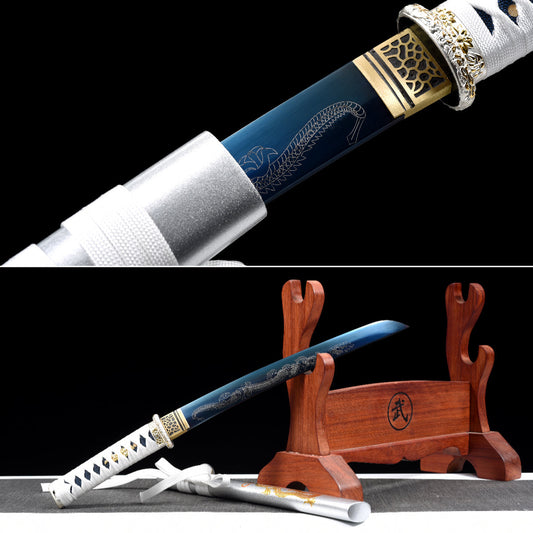 Handmade Full Tang Tanto Sword High manganese Blue steel Blade With scabbard - 21 in,Real katana sowrd