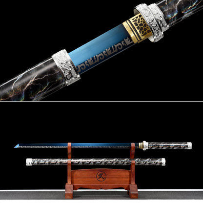 Handmade Ninja Sword High manganese steel Blue  blade full Tang blue Lightning theme sheath - 41 in,Real katana sowrd