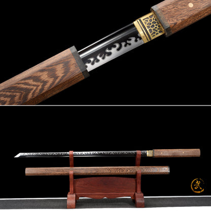 Handmade Ninja Sword High manganese steel blade full Tang Gold leather sheath - 42 in,Real katana sowrd