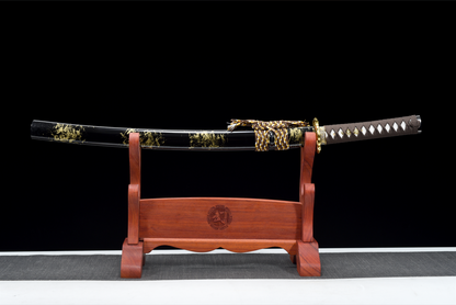 Handmade Full Tang Wakizashi Sword T10 Carbon Steel Clay Tempered Blade Black printed scabbard - 31 in,Real katana sowrd