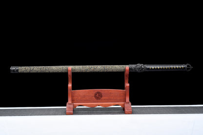 Handmade Ninjato Sword Damascus steel steel Full Tang Golden leather scabbard black cord handle ,Real katana sowrd