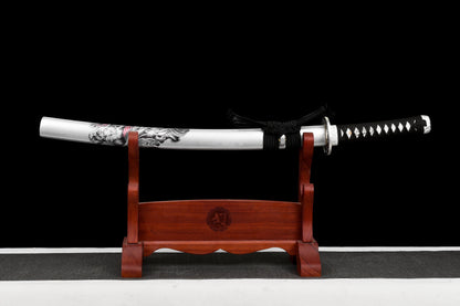 Handmade Wakizashi Sword Damascus steel With white leather Scabbard - 31 in,Real katana sowrd