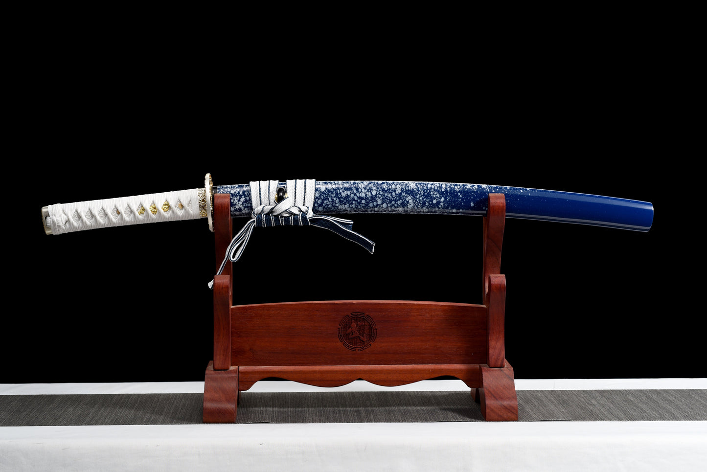 Handmade Full Tang Wakizashi Sword T10 Carbon Steel Clay Tempered Blade Blue scabbard - 31 in,Real katana sowrd