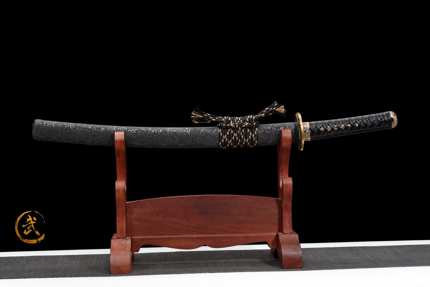 Handmade Wakizashi Sword Red Damascus steel With Black leather Scabbard - 31 in,Real katana sowrd