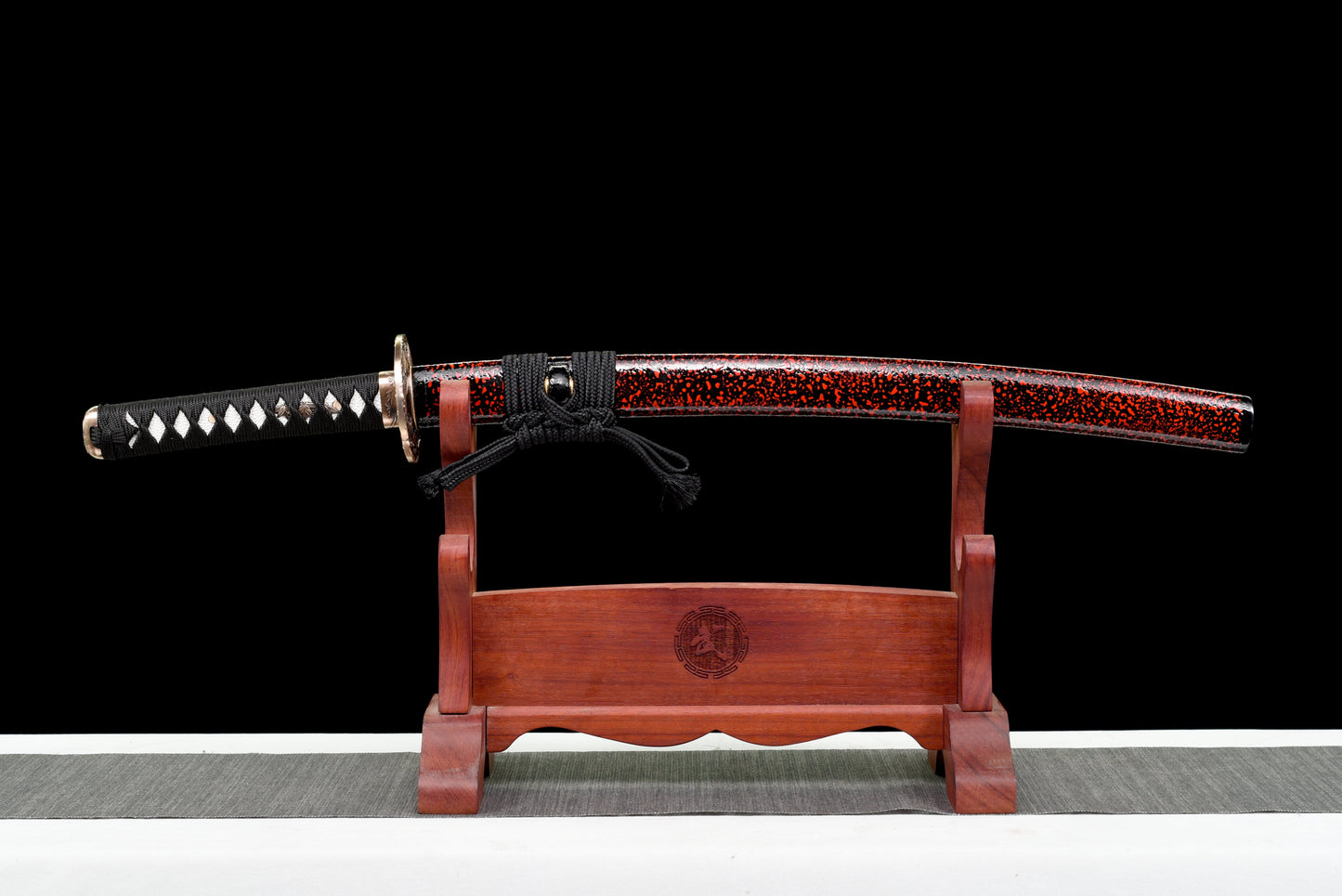 Handmade Full Tang Wakizashi Sword T10 Carbon Steel Clay Tempered Blade Red spotted scabbard - 31 in,Real katana sowrd