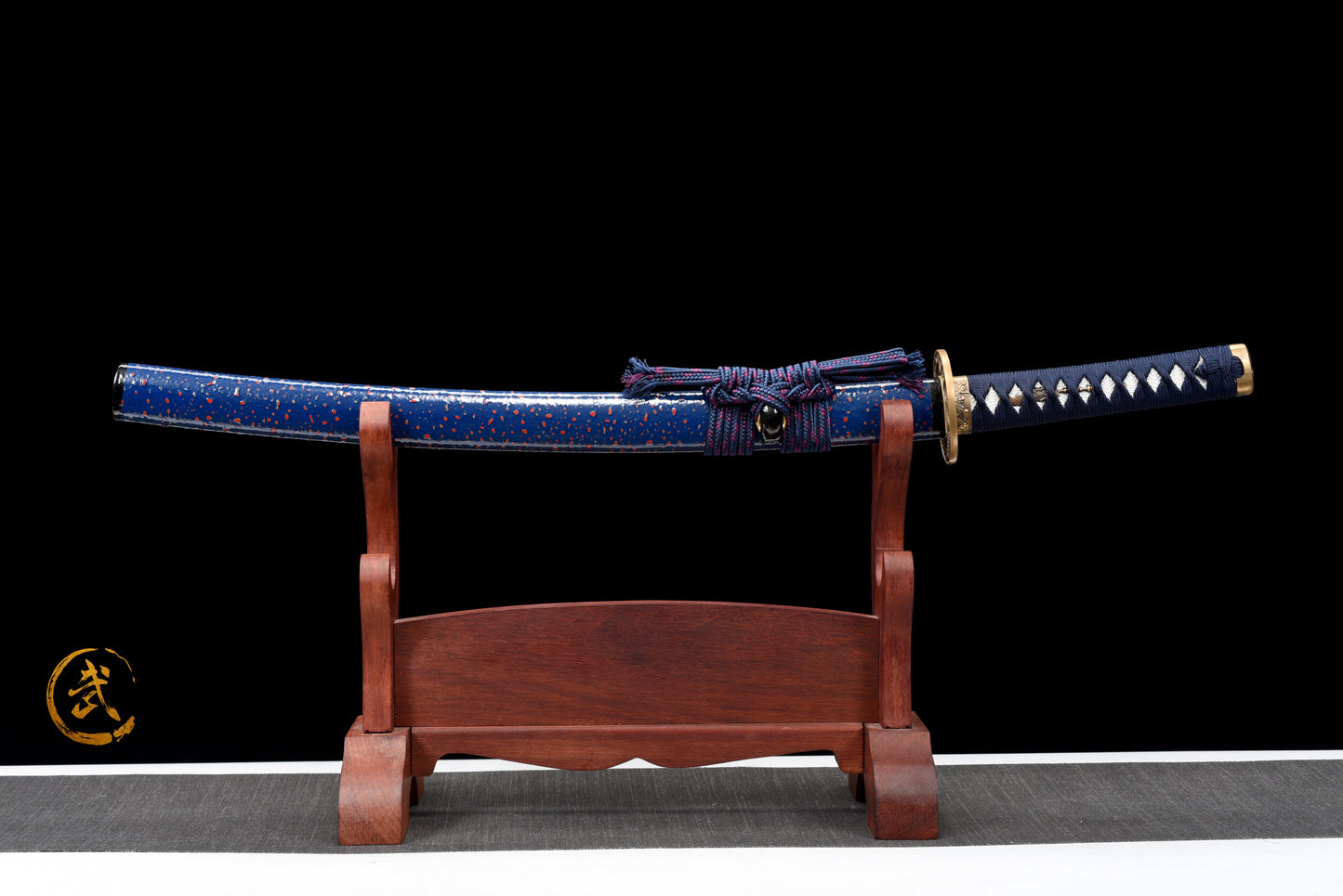 Handmade Full Tang Wakizashi Sword T10 Carbon Steel Clay Tempered Blade Blue spotted scabbard - 31 in,Real katana sowrd