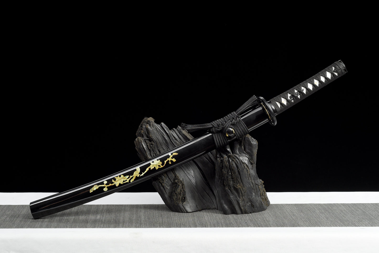 Handmade Wakizashi Sword Black Damascus steel With Black Scabbard - 31 in,Real katana sowrd