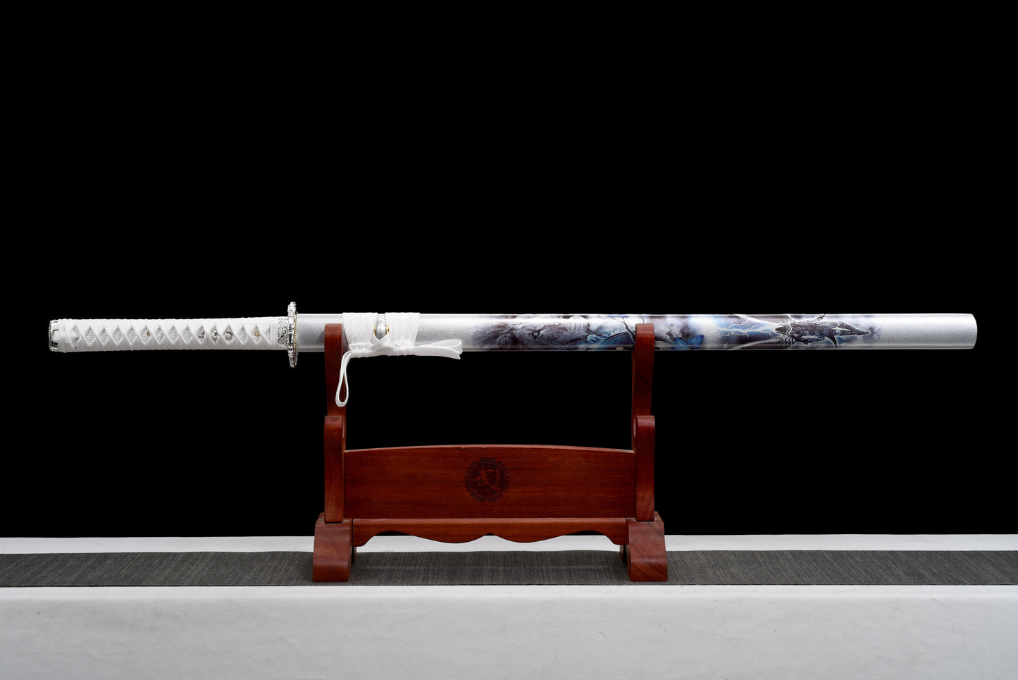 Handmade Ninja Sword Spring steel  blade full Tang White printed sheath - 41 in,Real katana sowrd