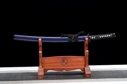 Handmade Wakizashi Sword  Red Damascus steel With Blue Scabbard - 31 in,Real katana sowrd