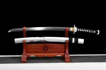 Handmade Wakizashi Sword Damascus steel With white leather Scabbard - 31 in,Real katana sowrd