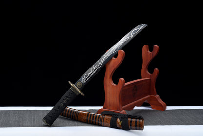 Handmade Full Tang Tanto Sword High manganese Black steel Blade With scabbard - 21 in,Real katana sowrd