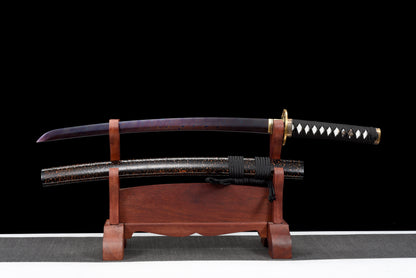 Handmade Wakizashi Sword  Blue Damascus steel With Black Scabbard - 31 in,Real katana sowrd