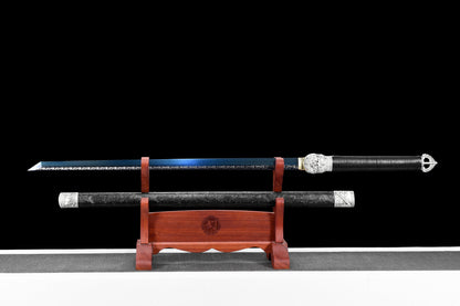 Handmade Ninja Sword Spring steel blue blade full Tang Black leather sheath - 42 in,Real katana sowrd