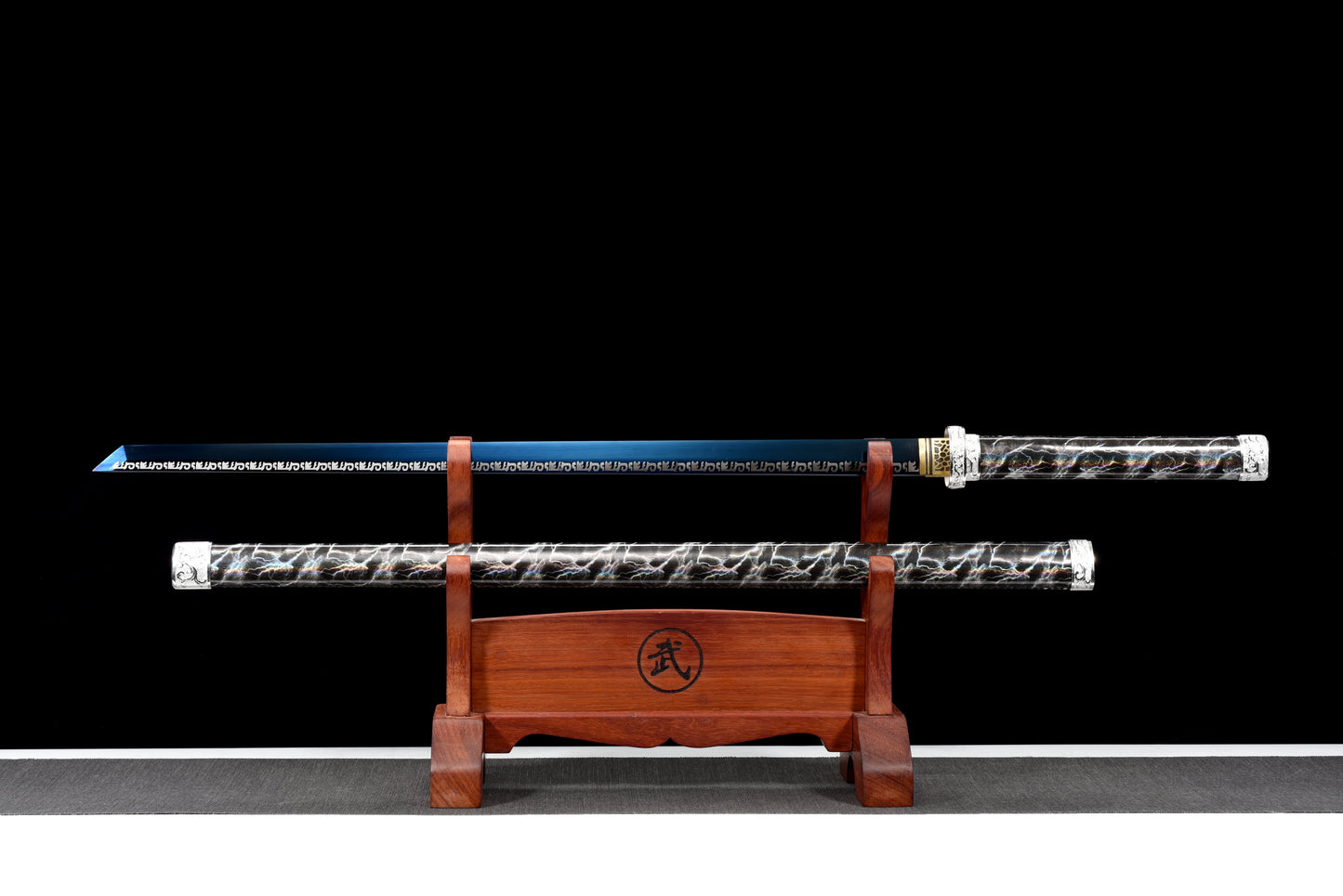 Handmade Ninja Sword High manganese steel Blue  blade full Tang blue Lightning theme sheath - 41 in,Real katana sowrd