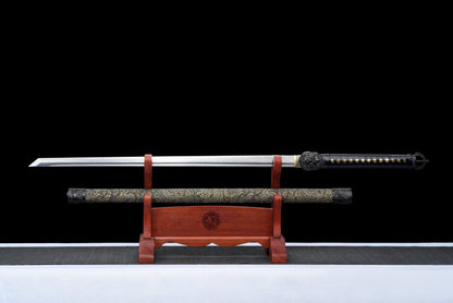 Handmade Ninjato Sword Damascus steel steel Full Tang Golden leather scabbard black cord handle ,Real katana sowrd