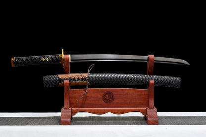 Handmade Wakizashi Sword High manganese steel With Black leather Scabbard - 31 in,Real katana sowrd