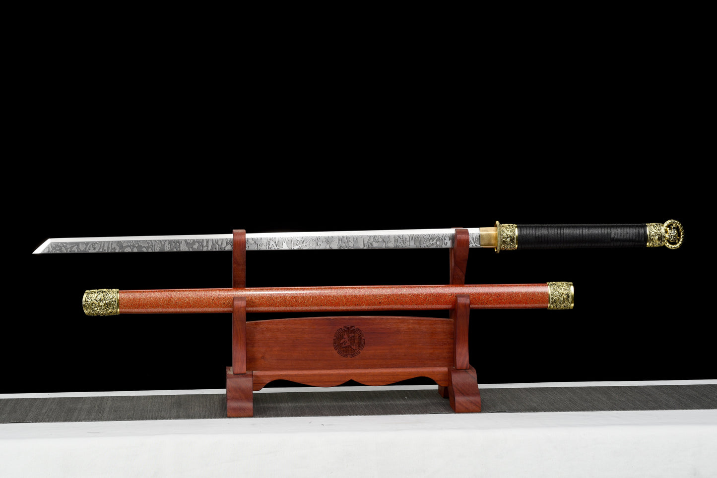 Handmade Ninja Sword Spring steel Carved pattern blade full Tang Red spot sheath - 42 in,Real katana sowrd