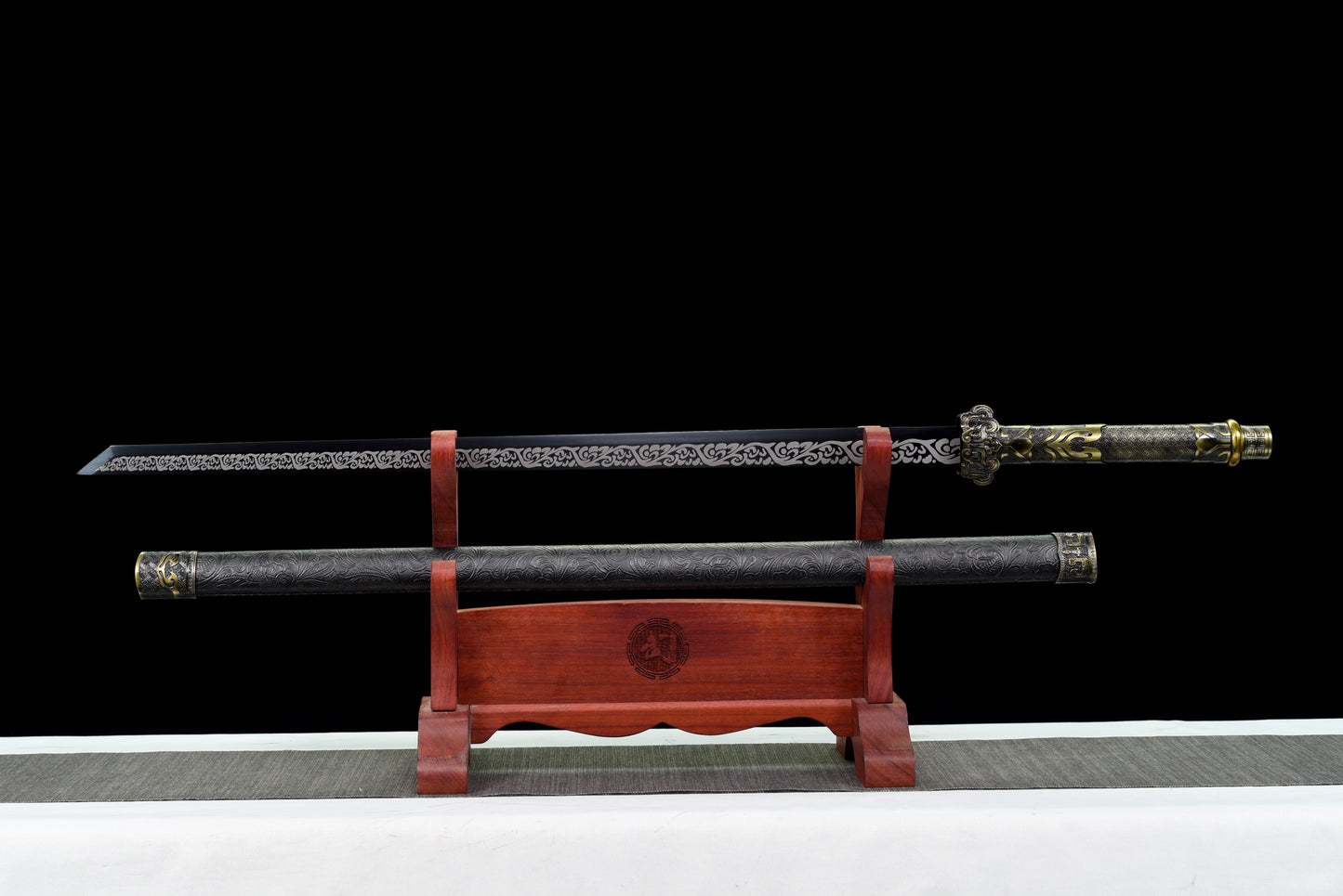 Handmade Ninjato Sword Spring steel steel black blade Full Tang black Scabbard  - 39.7 in,Real katana sowrd