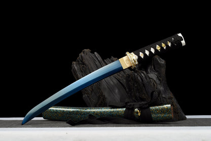 Handmade Full Tang Tanto Sword High manganese Blue steel Blade With scabbard - 21 in,Real katana sowrd