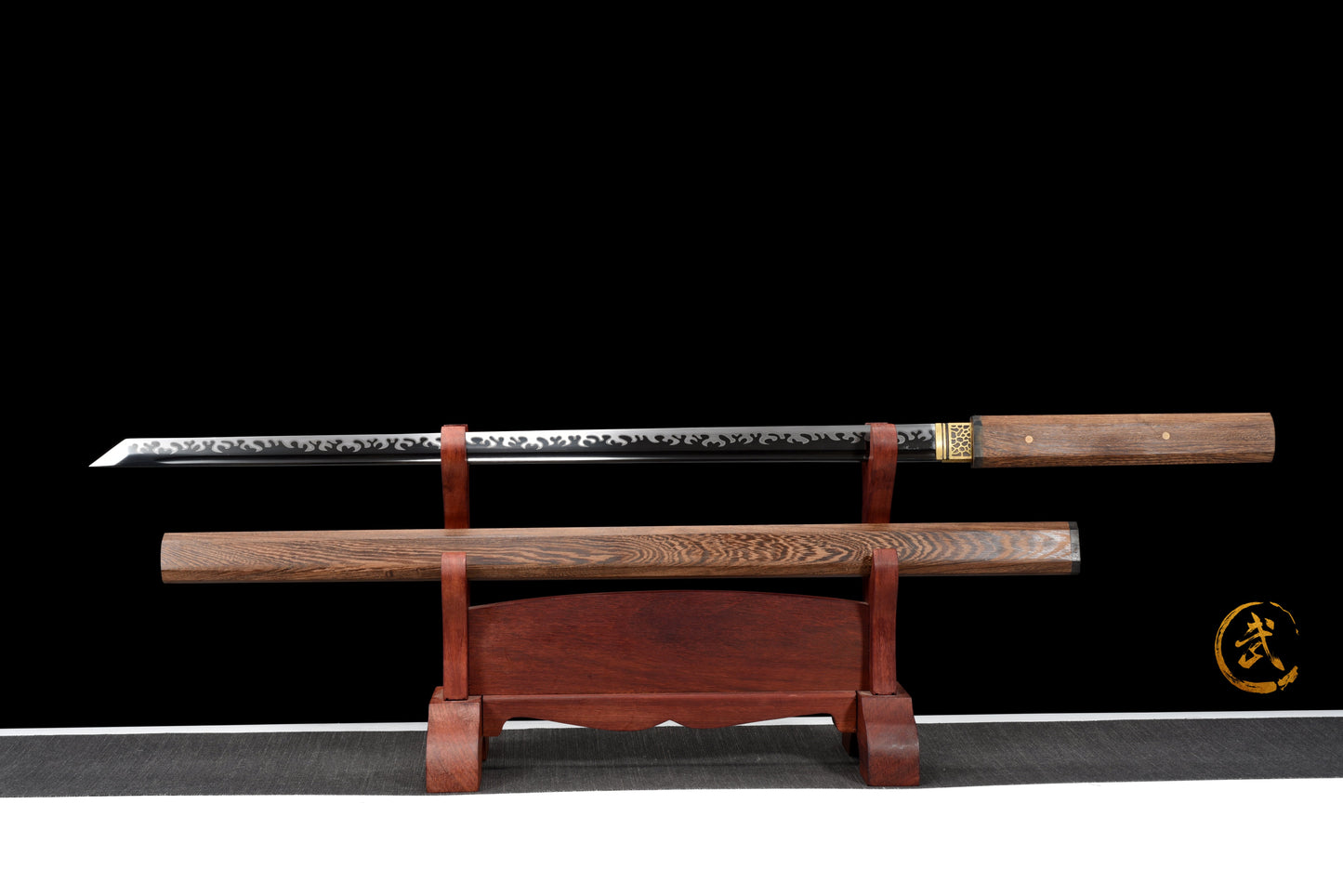 Handmade Ninja Sword High manganese steel blade full Tang Gold leather sheath - 42 in,Real katana sowrd