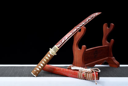 Handmade Full Tang Tanto Sword High manganese Red steel Blade With scabbard - 21 in,Real katana sowrd