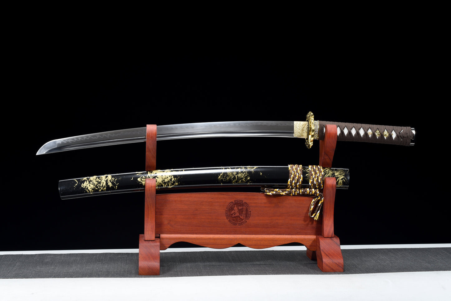 Handmade Full Tang Wakizashi Sword T10 Carbon Steel Clay Tempered Blade Black printed scabbard - 31 in,Real katana sowrd